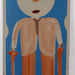 Mose Tolliver's self-portrait depicts himself standing with canes. The renowned outsider artist used housepaint on a board, 13 inches by 29 inches. Image courtesy of Slotin Folk Art and Live Auctioneers Archive.