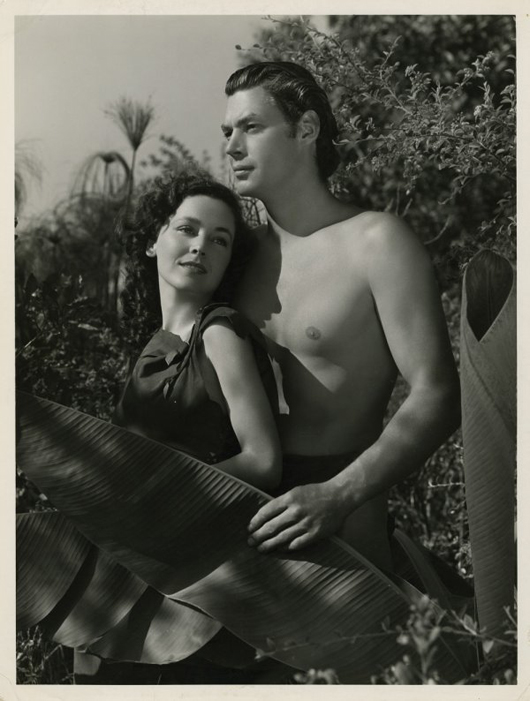 Hays Code censorship guidelines prompted producers to put more clothing on Johnny Weissmuller and Maureen O'Sullivan for their 1936 MGM release ‘Tarzan Escapes.’ Photographed by George Hurrell, the oversize gallery portrait, 10 by 13 inches, is in fine condition and has a $1,000-$2,000 estimate. Image courtesy Profiles in History.