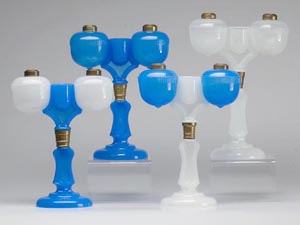 Four of nine different marriage/wedding lamps to be offered in Jeffrey S. Evans' March 27 auction. Image courtesy Jeffrey S. Evans & Associates.