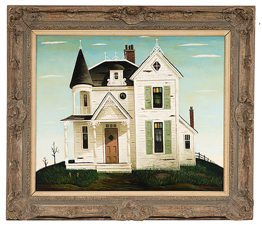 Home sales shot up in Cincinnati last month. Orville Bulman’s ‘Victorian House,’ a 24 1/4- by 29 1/2-inch oil on canvas, sold for $14,100, eclipsing the $3,000-$5,000 estimate. Image courtesy of Cowan’s Auctions.