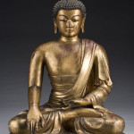 Chinese Ming or Qing gilt wood Shakyamuni Buddha, 25 inches high, circa 17th-18th century, $55,125. Image courtesy Dallas Auction Gallery.