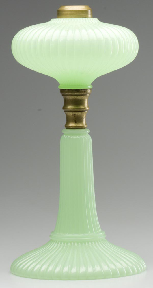 Onion/Eaton lamp in translucent jade green, 13 3/8