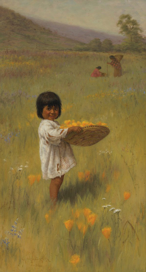 The C.M. Russell Museum auction featured a wide variety of Western art, including Grace Carpenter Hudson's (1865-1937) 'Wi-pon and the Poppies.' The 1921 signed oil on board measures 24 inches by 13 inches. Image courtesy C.M. Russell Museum.