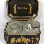 Japanese lacquered tea box with gilt carved dragon’s head feet. Inscribed "Grant" on top and "Mrs. U.S. Grant" on inside cover. Presented to the Grants by the Emperor of Japan. Estimate $10,000-$15,000. Image courtesy Kaminski Auctions.