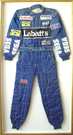 Retired British racing driver Damon Hill’s name is sewn on the belt of this racing suit. Hill won the Formula One World Championship in 1996. Image courtesy Aurora.