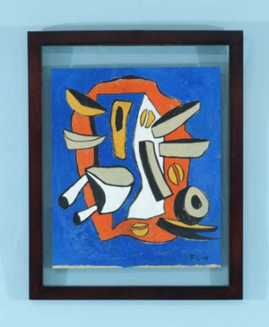 ‘Abstract Composition,’ attributed to Fernand Leger, has a $600-$900 estimate. The gouache on heavy gray paper is dated 1948. It has a $600-$900 estimate. Image courtesy Lewis & Maese Auction Co.