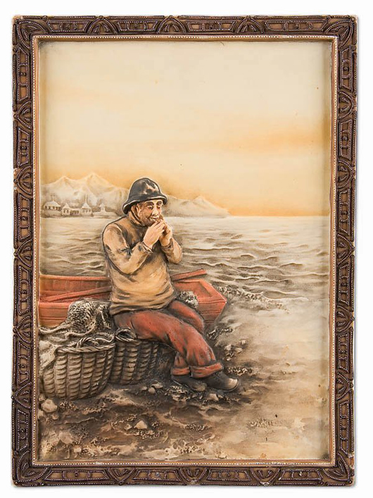 Rare but well-documented, this hand-painted Nippon porcelain plaque from the early 20th century is expected to sell for $4,000-$6,000. Image courtesy Jackson’s International Auctioneers & Appraisers.