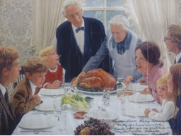 A signed and inscribed collotype of Norman Rockwell’s ‘Dinner’ and two signed and inscribed color photographs of the artist and his wife sold for $25,000 to an Internet bidder. Image courtesy Phillips de Pury & Co.