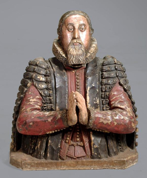Dr. Peter Turner, a British physician and botanist, is thought to be depicted in this James I sculpted and painted alabaster bust. Created circa 1615, the 29-inch bust is expected to sell for $75,000-$105,000. Image courtesy Dreweatts.
