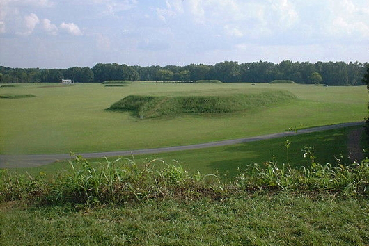 Moundville Archaeological Site in Moundville, Alabama - view of site from top of Mound B, the tallest mound. Photo by Altairisfar.