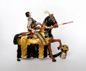 Mounted Courtenay knight with exceptional original paint, one of 75 Courtenay lots in the sale. Old Toy Soldier Auctions image.