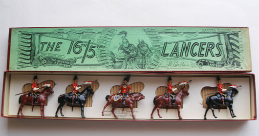 Britains 16th The Queen’s Lancers and 5th Royal Irish Lancers set. Old Toy Soldier Auctions image.