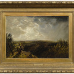 An old incomplete label on the reverse of this unsigned oil on canvas attributed to noted 'Luminist' painter John Frederick Kensett (1816-1872) gives the title as Recollections of a storm from the . . . Brunk Auctions placed a $30,000/$60,000 presale estimate on the 15-1/8 inch by 22½ inch Kensett. Brunk Auctions image.