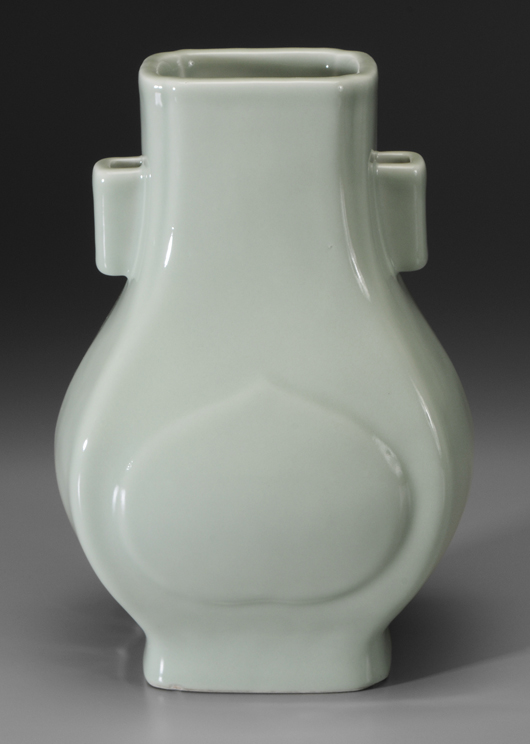 The only celadon Chinese porcelain in the sale measures 11½ inches high with marks for Guangxu. In a 26-lot Chinese porcelain collection it carries the highest presale estimate, $5,000/$10,000. Brunk Auctions image.