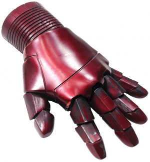 Form-fitted left-hand glove with armor plating, designed by Tony Stark and worn with the Mark III Iron Man suit. Sold through LiveAuctioneers.com for $6,600 against an estimate of $1,000-$1,500. Image courtesy LiveAuctioneers.com Archive and Propworx.
