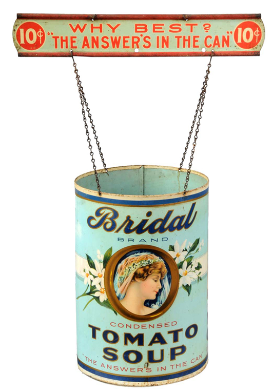 Rare Bridal Tomato Soup string holder with original marquee sign. $3,000-$5,000. Dan Morphy Auctions image.