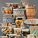 Colored slips, applied in a variety of ingenious techniques, produce the abstract patterns on the English pottery called mocha or dipped ware. Image courtesy Skinner Inc.