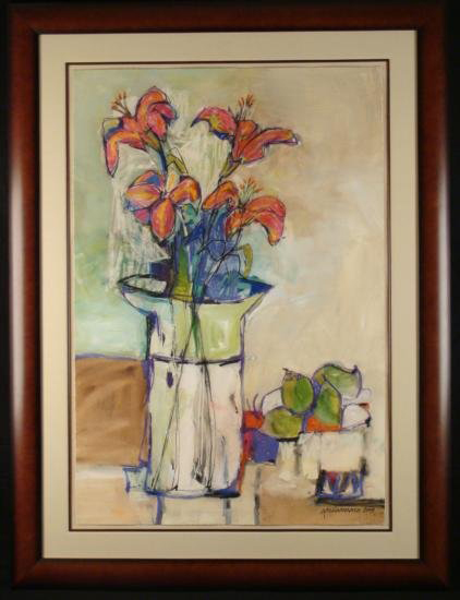 Cecilia Garcia Amaro still life with flowers, acrylic and pastels. Image courtesy Universal Live.