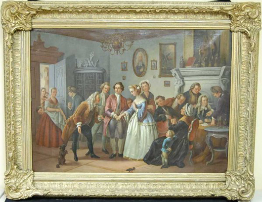 Johann Hamza (German-American, 1850-1927) painted this interior scene, which is 38 inches wide by 28 inches high. It has a $15,000-$25,000 estimate. Image courtesy of Four Seasons Auction Gallery.