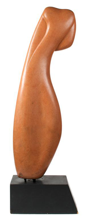 Alexander Archipenko (Ukrainian/American, 1887-1964) created ‘Round Torso’ in 1937. The 46-inch-high polished terra-cotta sculpture has a $200,000-$300,000 estimate. Image courtesy of Leslie Hindman Auctioneers.