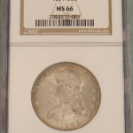 In Mint State 66, this 1834 half dollar requires a starting bid of $15,000. Image courtesy of Universal Live.