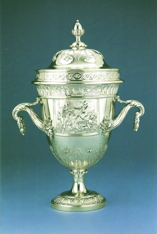 This George III silver cup and cover, London 1770-71, from the Akzo Nobel Collection at the Courtauld Institute of Art, will be among the objects on view at 'The Classical Ideal: English Silver 1760-1840' at Koopman Rare Art in London, June 3-25. Image courtesy the Courtauld Institute of Art and Koopman Rare Art.