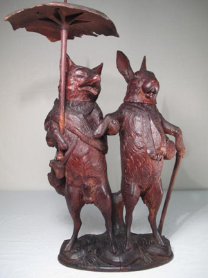 19th-century carved Black Forest tobacco canister with in the form of a fox and hare, 20½ inches tall by 11 inches wide by 8 inches deep. Estimate $4,000-$6,000. Auctions Neapolitan image.