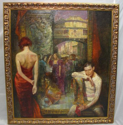 Hagob Gasparian (20th-century), After the Carnival, signed oil on canvas, 54 inches by 48 inches sight. Provenance: The Darvish Collection, Naples, Fla. Original purchase price $24,000. Estimate $4,000-$24,000. Auctions Neapolitan image.