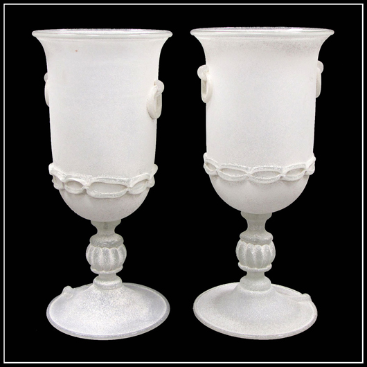 Pair of Seguso art glass urn-form lamps, 22 1/2 inches high, estimate: $1,500-$2,000. Image courtesy of William Jenack Estate Appraisers and Auctioneers.