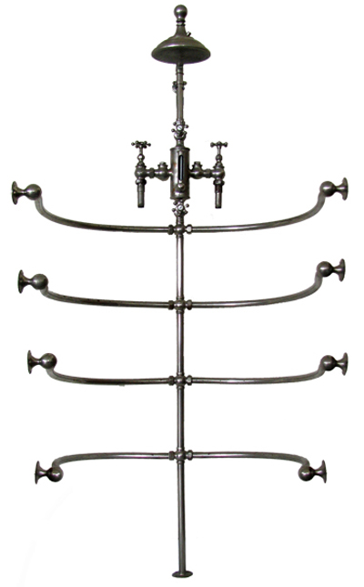 Circa-1910 Standard ribcage shower, complete. Mosby & Co. image.