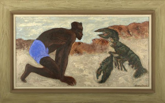 Ellis Wilson (American/Kentucky, 1899-1977) painted ‘Native and Lobster’ circa 1945. The signed oil on Masonite painting is estimated at $15,000-$25,000. Image courtesy of New Orleans Auction Galleries.