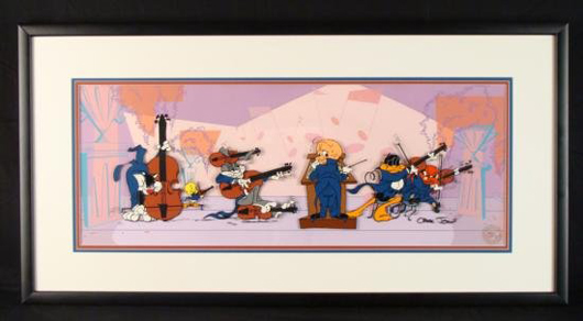 Looney Tunes Chuck Jones-signed animation sericel of musical quintet. Estimate: $1,575-$1,675.