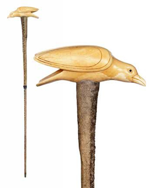 Nautical cane of avian form carved from whale's tooth and mounted on stingray's tail. Estimate $4,000-$6,000. Image courtesy Kimball M. Sterling.