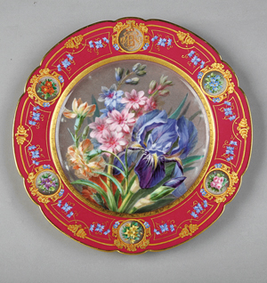 Twenty of these mid-19th century Paris porcelain cabinet plates will be sold on the first day of the auction. Signed ‘Boyer rue de la Paix 2,’ the set of  9 1/2-inch plates has a $3,000-$5,000 estimate. Image courtesy Neal Auction Co.