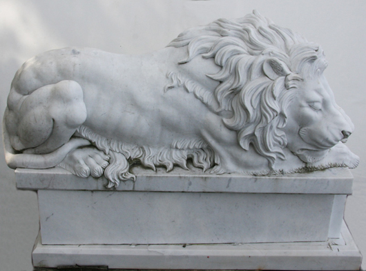 One of two marble lions sold as a pair, $7,200. Image courtesy Kamelot Auctions.