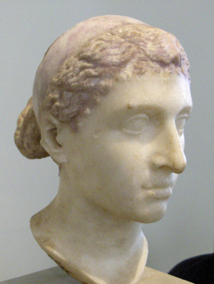 Head of Cleopatra VII Thea Philopator (69 B.C.-30 B.C.) , last pharaoh of Egypt, from the Altes Museum Collection, Berlin. Photo by Louis le Grand, Wikimedia Commons.