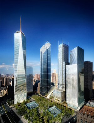Artist's rendering of post-9/11 World Trade Center. Fair-use image obtained through Wikipedia.