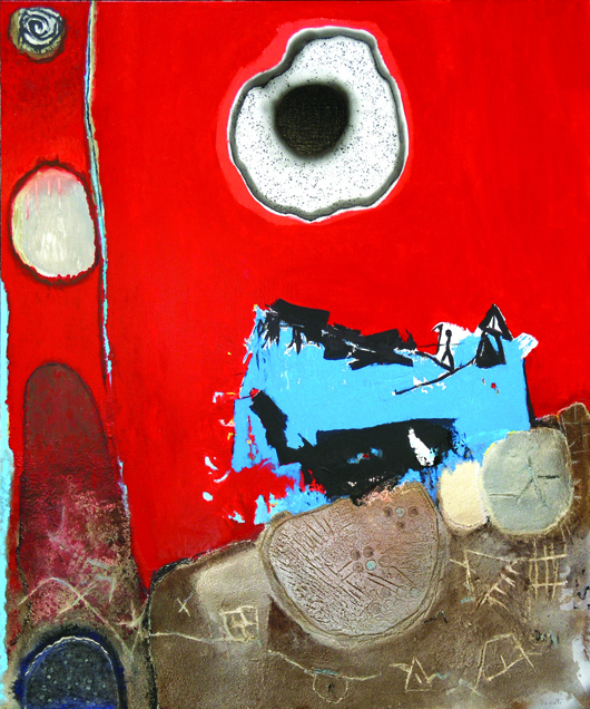 Enrico Donati’s mixed media on canvas ‘Eclipse Annee 2000’ earned $26,070. Image courtesy of Clars Auction Gallery.