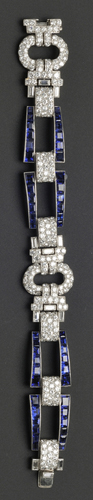 Art Deco platinum, sapphire, and diamond bracelet, J.E. Caldwell & Co. Estimate $25,000-$35,000. Image courtesy of Skinner Inc.