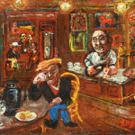 David Burliuk (Russian, 1882-1967), Bar Scene, 1947, oil on canvas, signed lower right and dated lower left. Estimate $8,000-$12,000. Image courtesy Gene Shapiro Auctions.