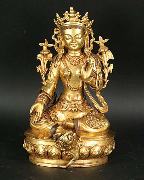 Standing 13 1/2 inches tall, this gilt bronze Buddha figure dates to the 15th century. It has an $800-$1,200 estimate. Image courtesy of Kamelot Auctions.