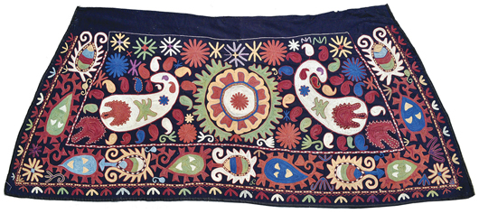 This Uzbekistan Suzanni Horse blanket, one of several to be offered, is estimated at $1,500-$2,500. Image courtesy of Clars Auction Gallery.