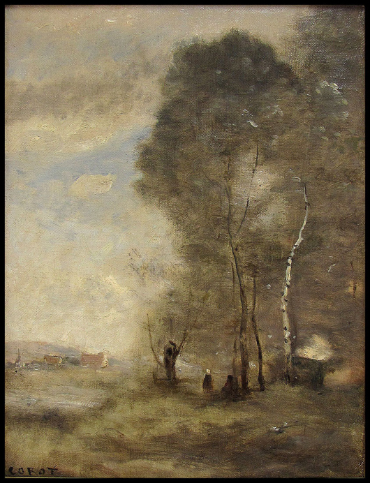 This oil on canvas painting is attributed to Jean Baptiste Camille Corot (French 1796-1875). Image courtesy of William Jenack Estate Appraisers and Auctioneers.