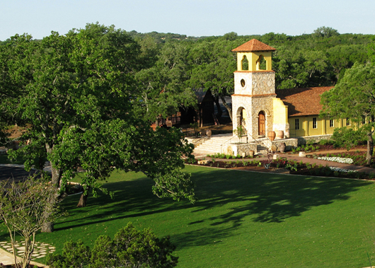Overhead view of the Church at Camp Lucy, which is surrounded by groves of native Texas vegetation. Image courtesy Camp Lucy.