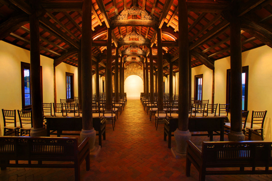 Elegant simplicity - the interior of the restored Vietnamese Church at Camp Lucy in Dripping Springs, Texas. Image courtesy Camp Lucy.