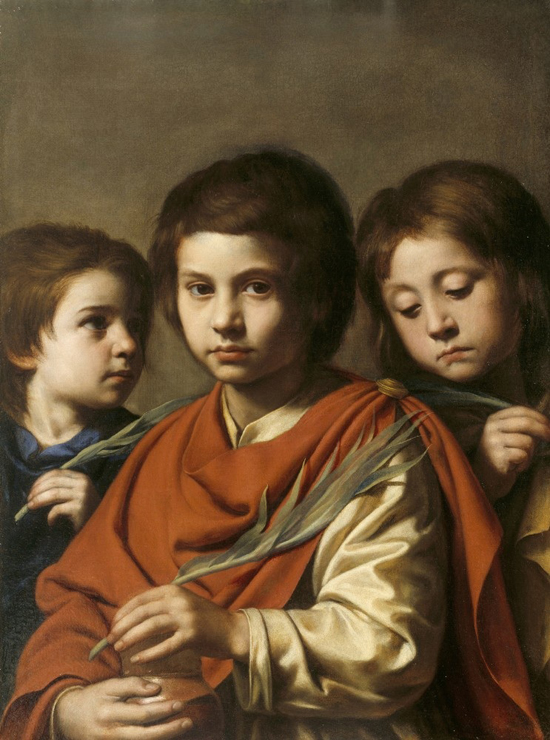 Whitford Fine Art's exhibition 'Caravaggio's Friends and Foes' will include this oil on canvas entitled 'Three Boy Martyrs' by Giacomo Galli, called Lo Spadarino (1597-1649). Loaned by Attingham Park. Image courtesy The National Trust and Whitford Fine Art.