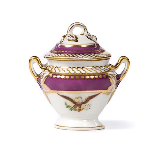 Dessert sugar bowl from first Lincoln White House Service, $27,613. Image courtesy Cowan’s Auctions.