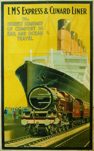 'Anon LMS Express & Cunard Liner Royal Scot,' original poster printed for the LMS by Thos. Forman, 40 3/4 inches by 25 1/4 inches, $750-$1,050. Image courtesy Onslow Auctioneers.