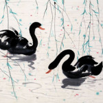 Wu Guanzhong (Chinese, 1919-2010), hand-painted ink and color scroll featuring black swans. Auctioned on Nov. 21, 2008 by Shanghai Auctions. Image courtesy of LiveAuctioneers.com Archive and Shanghai Auctions.