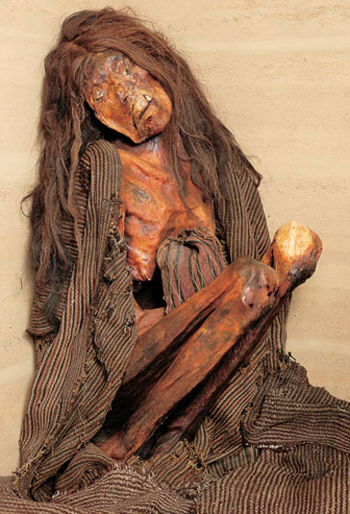 Mummy of an adult female, Pre-Columbian – Peru, South America before A.D. 1400 Lippisches Landesmuseum, Detmold, Germany.